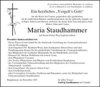 Maria Staudhammer Danksagung